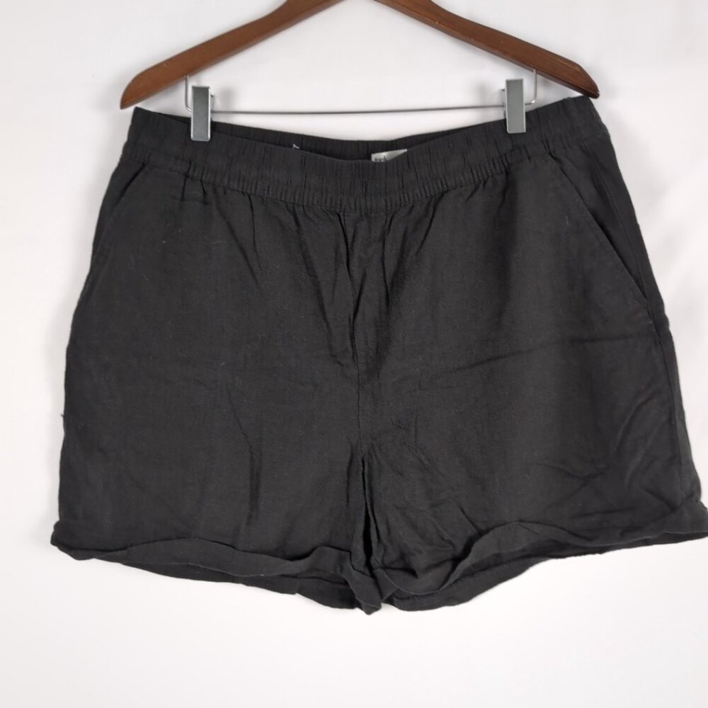 Frank & Oak Men's Black Linen Shorts Elastic Drawstring, Large